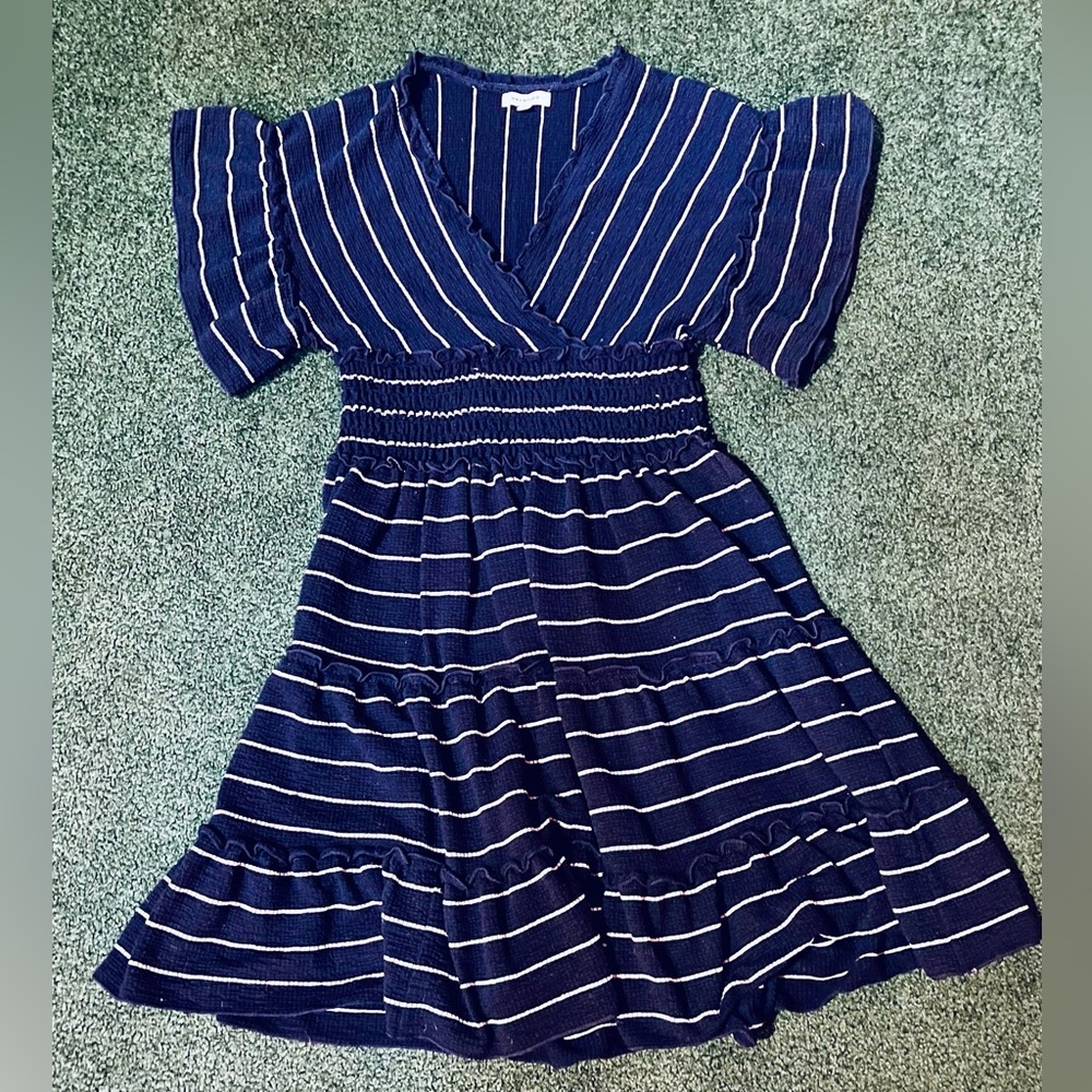 Blue v neck slip on dress